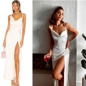 Camila Coelho Reyna Cowl Neck Satin Maxi Dress Pearl White Size XS Small